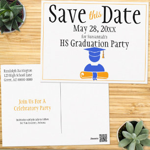 Cartão Postal Graduação Salva A Data Minimalista Azul Laranja