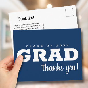Cartão Postal Graduação Simples Azul e Branco Obrigado