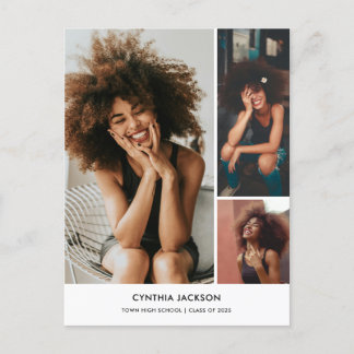 Cartão Postal Graduação Simples Colagem Mínima de Fotos Obrigado