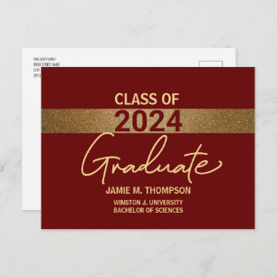 Cartão Postal Graduação Universitária Maroon Red Dourado Classe