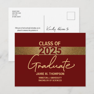 Cartão Postal Graduação Universitária Maroon Red Dourado Classe 