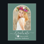 Cartão Postal Graduação Verde Eucalyptus Boné Arch Moderno<br><div class="desc">Quadro Fotográfico de Arch Moderno - Script de Caligrafia de Tendy - Cartão-Postal de Anúncio de Graduação de Fotografias - Eucalyptus Green - Cap de Graduação</div>