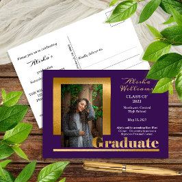 Cartão Postal Graduado de texto dourado elegante e sofisticado 1