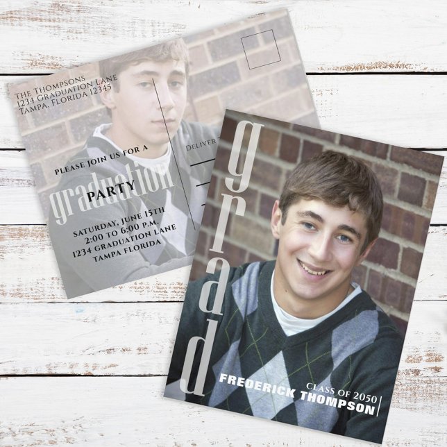 Cartão Postal Graduado Moderno Simples Twp Foto Grad Elegante (Criador carregado)