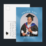 Cartão Postal Graduation Arch blue background Thank You postcard<br><div class="desc">A modern, arch design postcard to offer heartfelt thanks to those who participated in your graduation and, likely, provided a gift. Varied blue color background. The photo and all text are easily changed by using the template. Selecting “Personalize this design” offers you several edit options to easily change the text...</div>