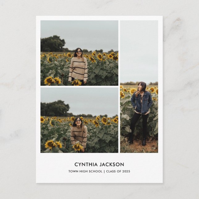 Cartão Postal Graduation Minimal Photo Collage Thank You (Frente)