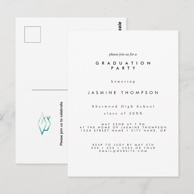 Cartão Postal Graduation Party Simple Elegant Invite (Frente/Verso)