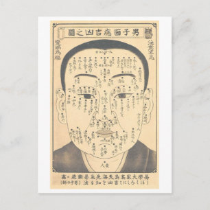 Cartão Postal Gráfico Antigo de Leitura Facial Japonesa - Homem