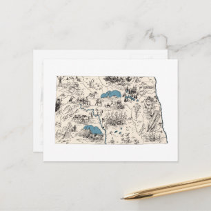 Cartão Postal Gráfico Antiquado de Mapa de Imagens Vintage de Da