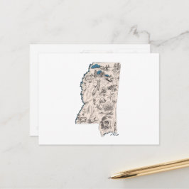 Cartão Postal Gráfico Antiquado do Mapa de Imagens do Mississipp