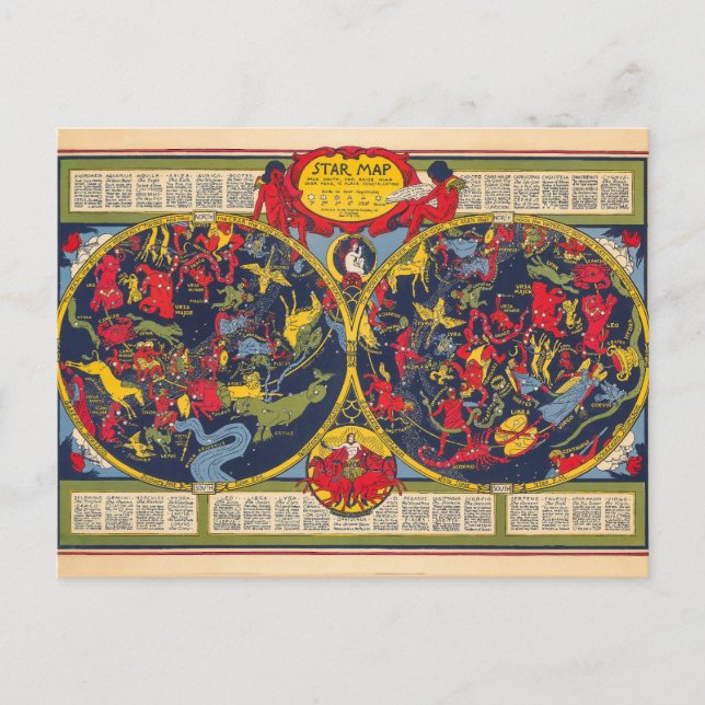 Cartão Postal Gráfico Celestial de Constelações de Mapa do Vinta (Frente)