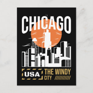 Cartão Postal Gráfico da Silhueta de Chicago EUA   Design da Cid