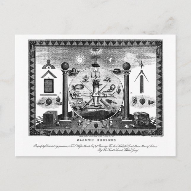 Cartão Postal Gráfico de Emblemas Masônicos de 1874 (Frente)