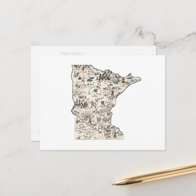 Cartão Postal Gráfico de Estado Antiquado do Mapa de Imagens do  (Frente/Verso In Situ)