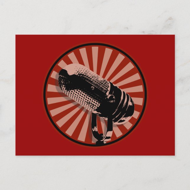 Cartão Postal Gráfico de microfone retrô em vermelho (Frente)