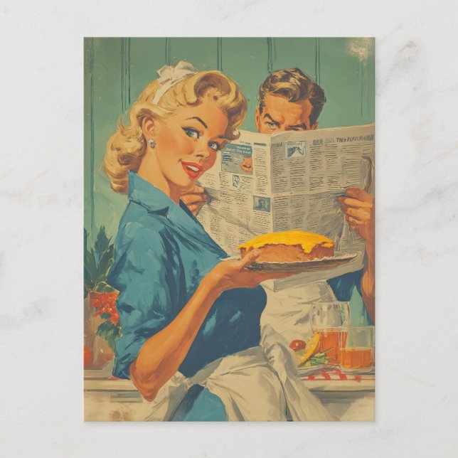 Cartão Postal Gráfico de Pizza e Papel Retro (Frente)