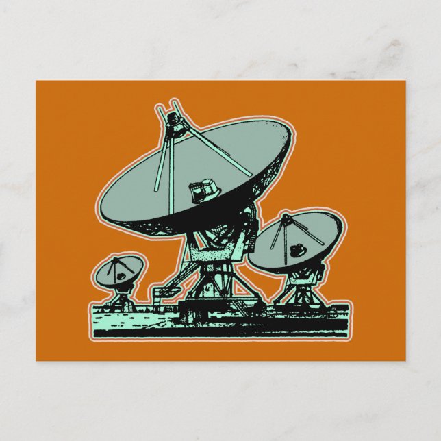Cartão Postal Gráfico de Prato de Satélite Retro (Frente)