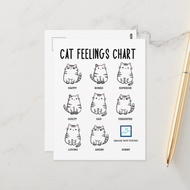 Cartão Postal Gráfico de Sentimentos de Gato (Frente/Verso In Situ)