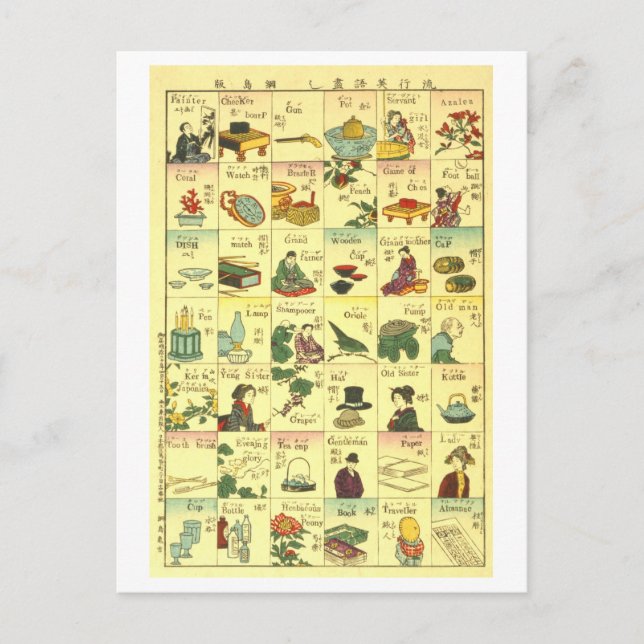 Cartão Postal Gráfico de Tradução Japonês-Inglês Antigo (Frente)