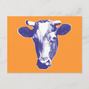 Cartão Postal Gráfico de Vaca em Arte Pop Roxa