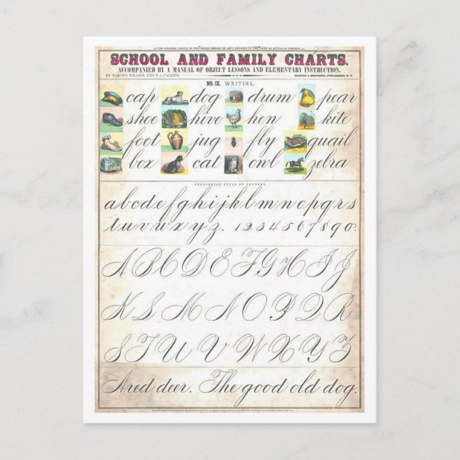 Cartão Postal Gráfico Educativo Antigo para Palavras de Visão (Frente)