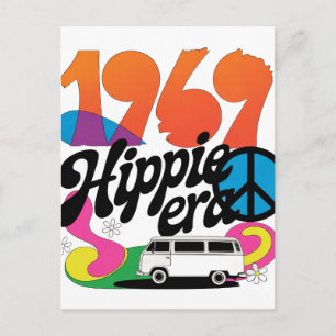 Cartão Postal Gráfico Retro da Era Hippie de 1969 com Símbolo da