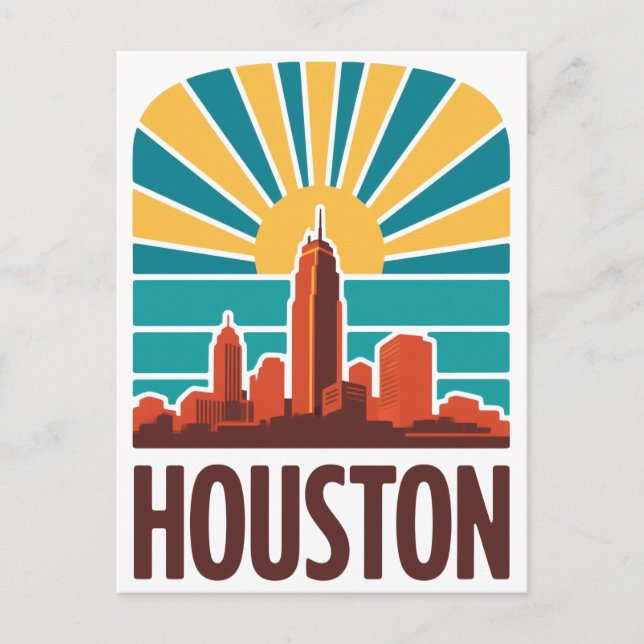 Cartão Postal Gráfico Sunset Retro Houston Skyline (Frente)