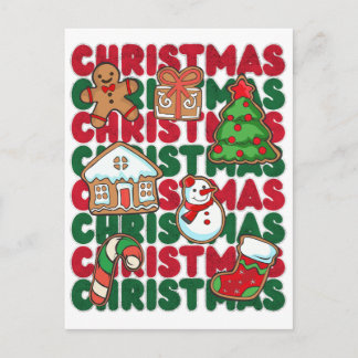 Cartão Postal Gráficos Detalhados de Natal Vermelho Verde