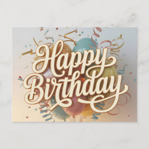 Cartão Postal Gráficos "Feliz Aniversário" em Script Creme Elega