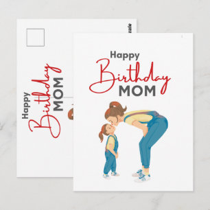 Cartão Postal Gráficos Minimalistas Cinza “Feliz Aniversário Mãe