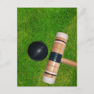 Cartão Postal Grama, Malho de Croquet Preto e Bola