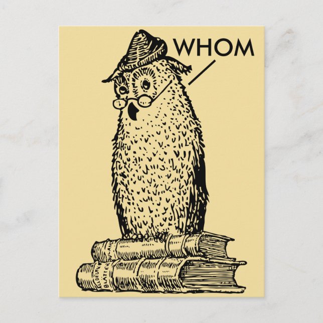 Cartão Postal Grammar Owl Diz Quem (Frente)