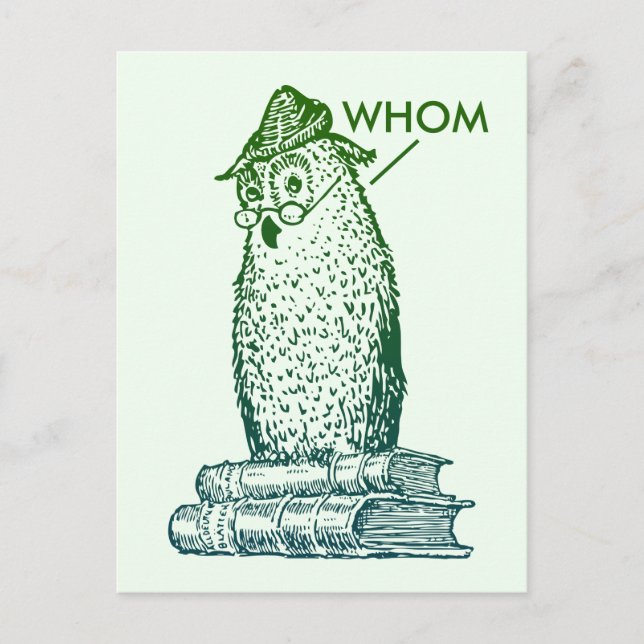 Cartão Postal Grammar Owl Diz Quem (verde) (Frente)