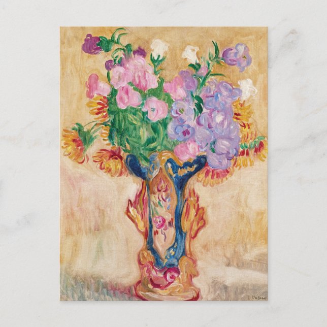 Cartão Postal Grand Buquê au Vase en Porcelaine | Louis Valtat (Frente)