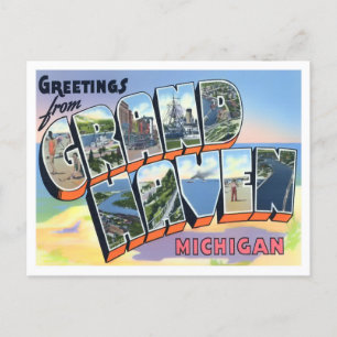 Cartão Postal Grand Haven, Michigan Vintage Big Letters