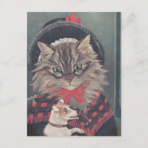 Cartão Postal Grand-mère chat et chien