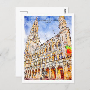 Cartão Postal Grand place de bruxelas Viagem Place Watercolor