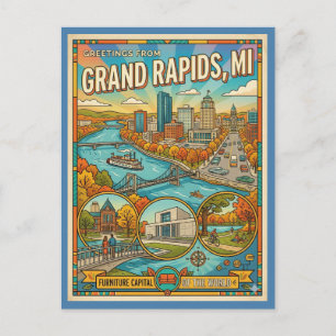 Cartão Postal Grand Rapids MI Estilo Vintage Retro Anos 60
