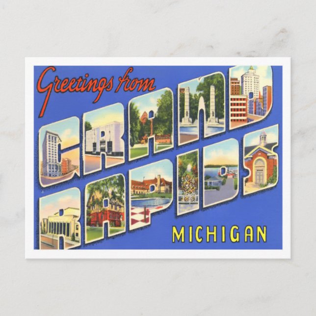 Cartão Postal Grand Rapids, Michigan Vintage Big Letters (Frente)