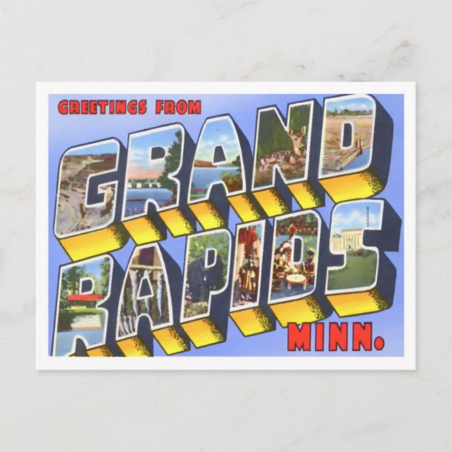 Cartão Postal Grand Rapids, Minnesota Vintage Big Letters (Frente)
