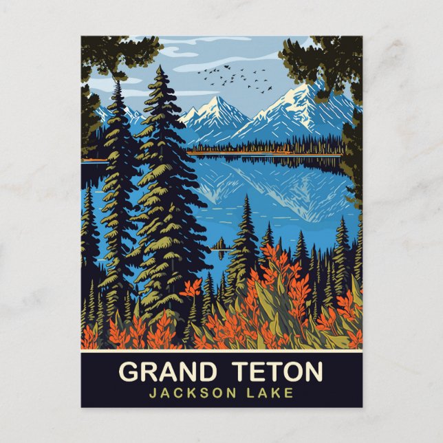 Cartão Postal Grand Teton, Jackson Lake, Viagem (Frente)