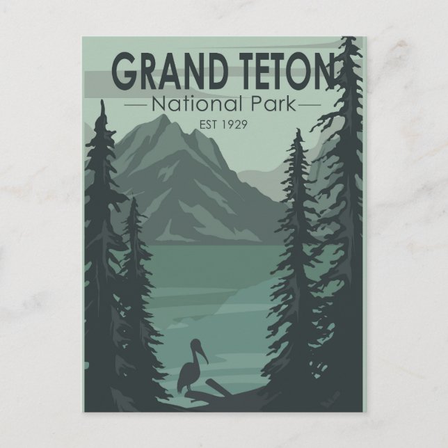 Cartão Postal Grand Teton National Park Crane Vintage (Frente)