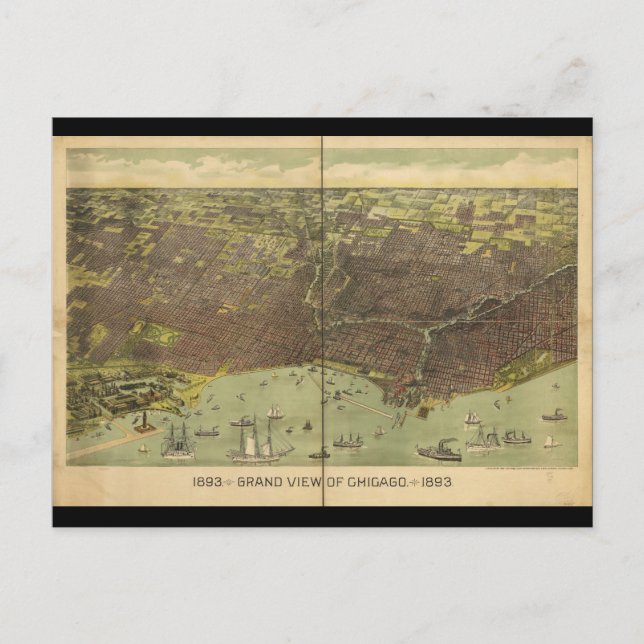 Cartão Postal Grand View de Chicago, Illinois, 1893 (Frente)