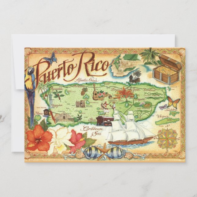 Cartão Postal Grande 5x7 do Mapa de Porto Rico (Frente)