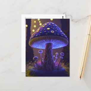 Cartão Postal Grande Cogumelo Brilhante - Indigo e Amarelo