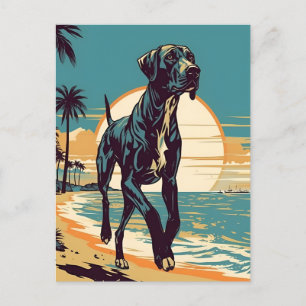 Cartão Postal Grande Dane em uma praia tropical durante o pôr do