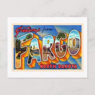 Cartão postal grande de letra vintage Fargo North