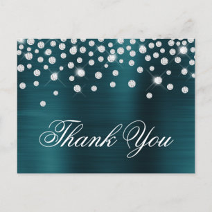 Cartão Postal Grande Diamond Confetti Ocean Teal Satin Foil
