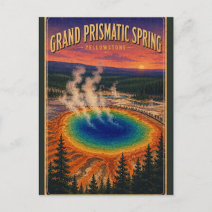 Cartão Postal Grande Fonte Prismática Yellowstone Viagem Vintage