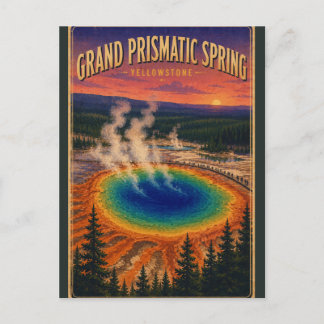 Cartão Postal Grande Fonte Prismática Yellowstone Viagem Vintage
